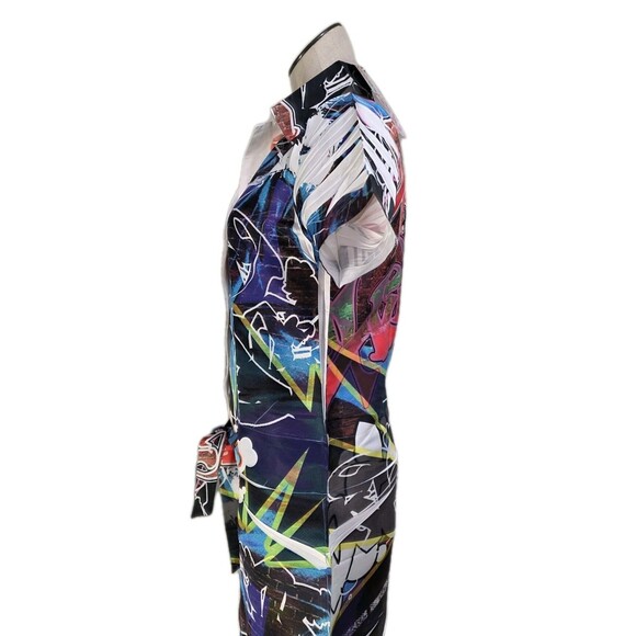 Y2K Funky Diva VTG Hip Hop Graffiti Jumpsuit Collared Short Sleeve Women's XS - Picture 5 of 16